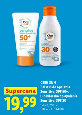 Balsam do opalania Sensitive, SPF 50+ lub mleczko do opalania Sensitive, SPF 30 promocja w Lidl