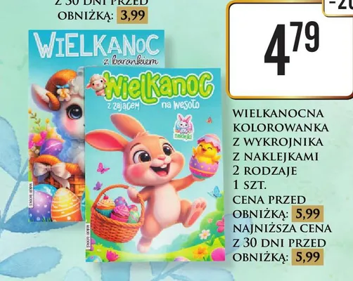 Wielkanocna kolorowanka z wykrojniką z naklejkami 2 rodzaje promocja w Dino
