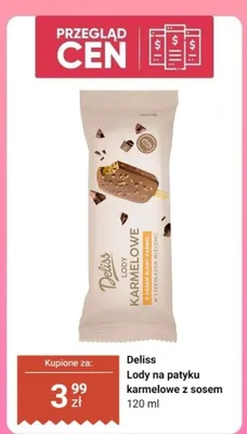 Lody na patyku karmelowe z sosem Deliss promocja w Dino