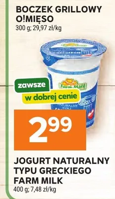 Jogurt naturalny typu greckiego Farm Milk promocja w Stokrotka
