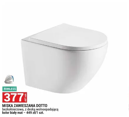Miska WC zawieszana Dotto bezkołnierzowa z deską wolnoopadającą biała promocja w Merkury Market