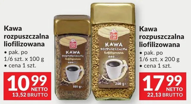 Kawa rozpuszczalna liofilizowana Fine Life promocja w Makro
