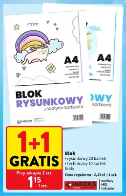 Blok techniczny Wektor A4 10 kartek biały promocja w Intermarche