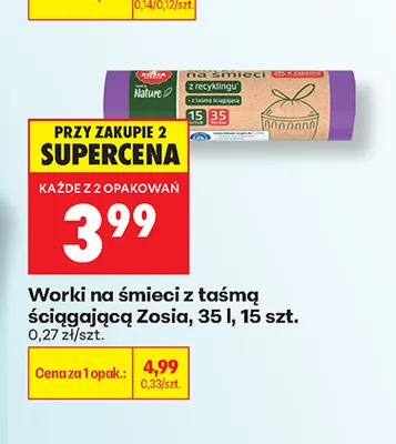 Worki na śmieci z taśmą ściągającą Zosia 35 l promocja w Biedronka