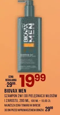 Szampon 2w1 do pielęgnacji włosów i zarostu Biovax Men promocja w Drogerie Natura