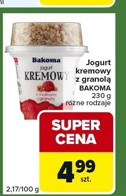 Jogurt kremowy z granolą BAKOMA 230g promocja w Carrefour Express
