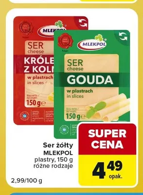 Ser gouda w plastrach Mlekpol promocja w Carrefour Express