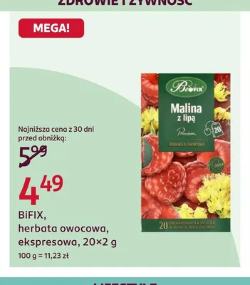 Herbata owocowa ekspresowa BiFix Malina z lipą promocja w Rossmann