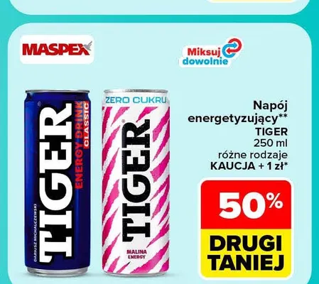 Napój energetyzujący Tiger zero cukru malina promocja w Carrefour