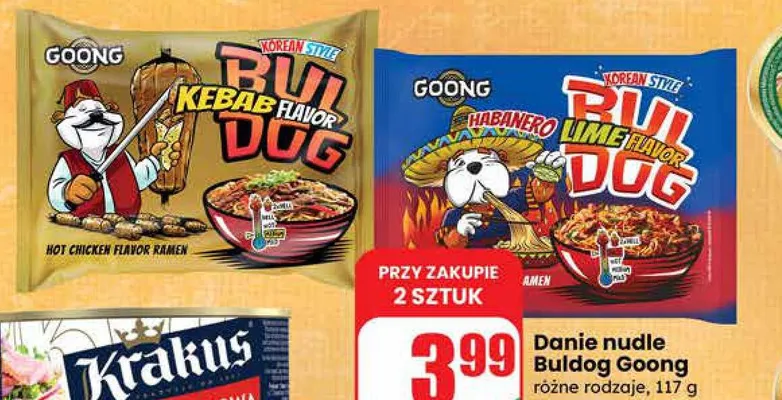 Danie nudle Buldog  promocja w Dino