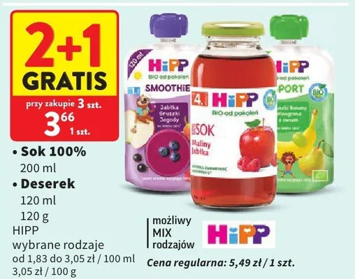 Deserek HiPP wybrane rodzaje promocja w Intermarche