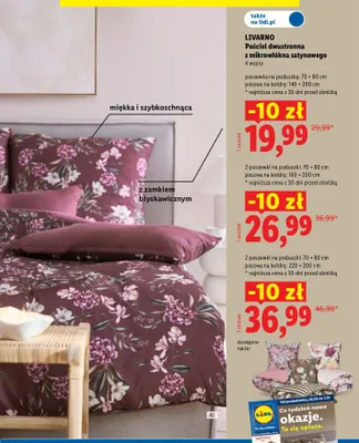 Pościel dwustronna z mikrowłókna satynowego 220x200 cm Livarno promocja w Lidl