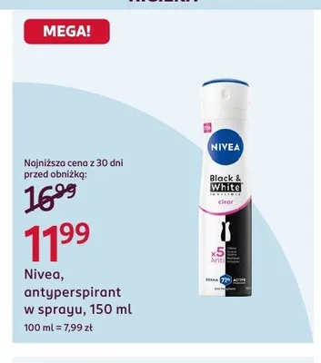 Antyperspirant w sprayu Nivea Black & White invisible clear promocja w Rossmann