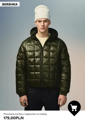 Pikowana kurtka z kapturem w kratkę Bershka promocja w Bershka