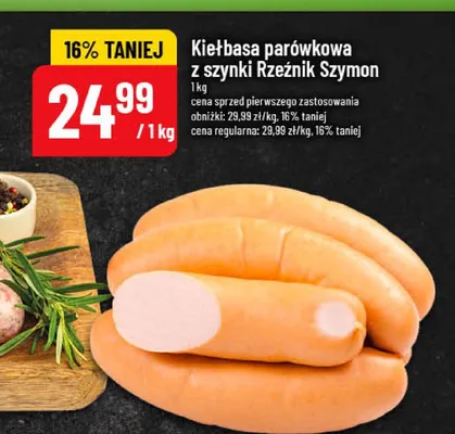 Kiełbasa parówkowa z szynki Rzeźnik Szymon promocja w POLOmarket