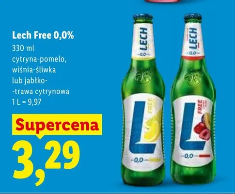 Piwo bezalkoholowe Lech Free 0,0% jabłko-trawa cytrynowa promocja w Lidl