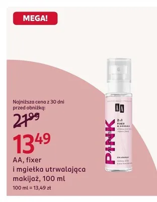 Fixer i mgiełka utrwalająca makijaż AA Pink promocja w Rossmann