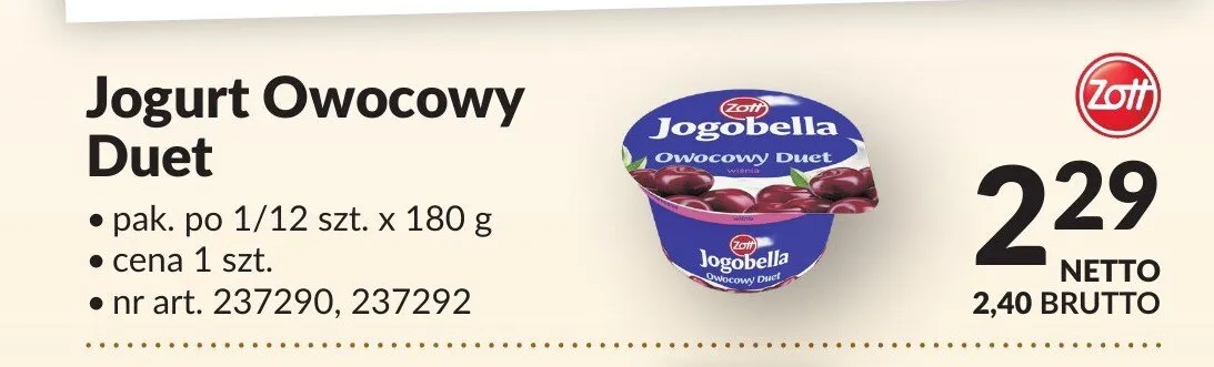 Jogurt Owocowy Duet Zott promocja w Makro
