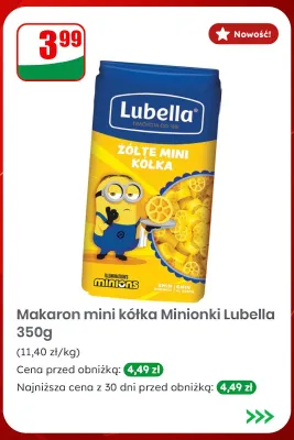 Makaron mini kółka Minionki Lubella promocja w Dino