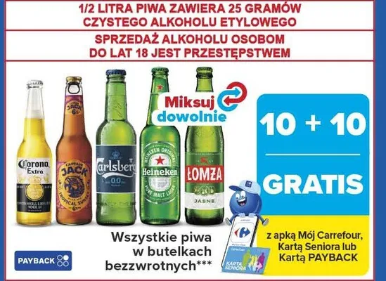 Piwo Heineken w butelkach bezzwrotnych promocja w Carrefour