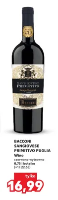 Wino czerwone wytrawne Bacconi Sangiovese Primitivo Puglia promocja w Kaufland