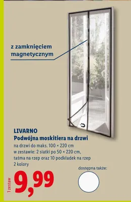 Podwójna moskitiera na drzwi Livarno na drzwi do maks. 100x220cm w zestawie 2 siatki po 50x220cm taśma na rzep oraz 10 podkładek na rzep 2 kolory promocja w Lidl