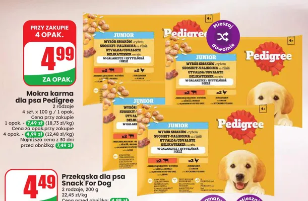 Mokra karma dla psa Pedigree Junior Wybór Smaków z ryżem w galaretce 4-pak promocja w Dino