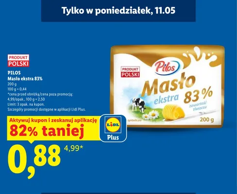 Masło ekstra 83% Pilos promocja w Lidl