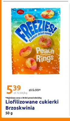 Liofilizowane cukierki Brzoskwinia Freezies Peach Flavoured Rings promocja w Action