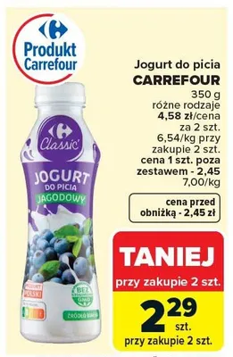 Jogurt do picia różne rodzaje promocja w Carrefour Market