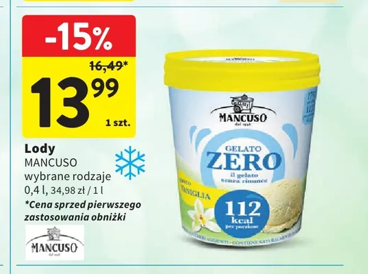 Lody Mancuso Gelato Zero promocja w Intermarche