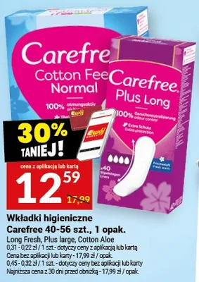 Wkładki higieniczne Carefree 40-56 szt. promocja w Twój Market