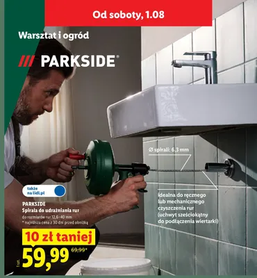 Spirala do udrażniania rur Parkside promocja w Lidl