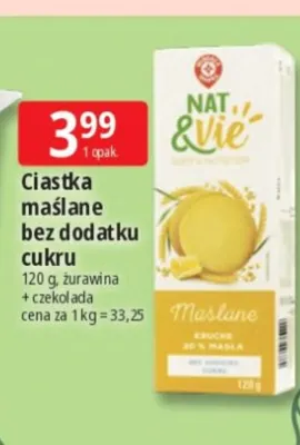 Ciastka maślane bez dodatku cukru żurawina + czekolada Nat & Vie promocja w Leclerc