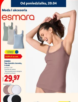 Topy damskie z koronką, 3 sztuki promocja w Lidl