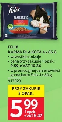 Karma dla kota Felix Fantastic 4x85 g promocja w Selgros
