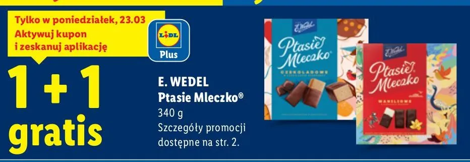 Ptasie mleczko 1+1 gratis E. Wedel promocja w Lidl