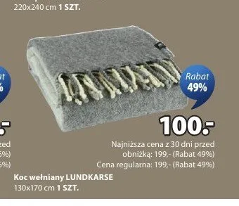 Koc wełniany LUNDKARSE 130x170cm promocja w Jysk