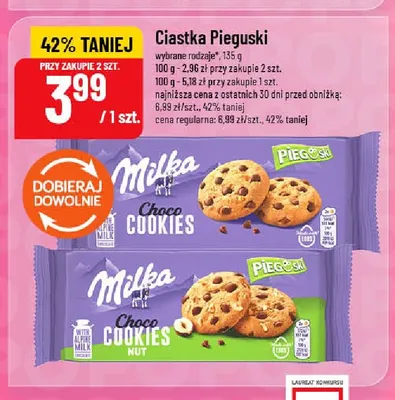 Ciastka Pieguski Choco Cookies Milka promocja w POLOmarket