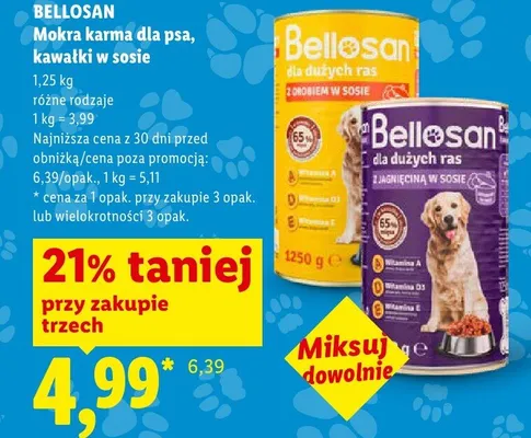Mokra karma dla psa kawałki w sosie Bellosan promocja w Lidl