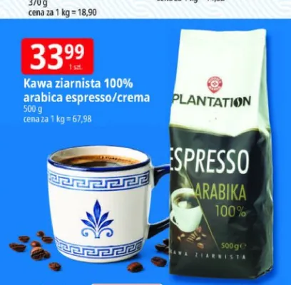 Kawa ziarnista 100% arabica crema Plantation promocja w Leclerc