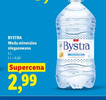 Woda mineralna niegazowana Bystra promocja w Lidl