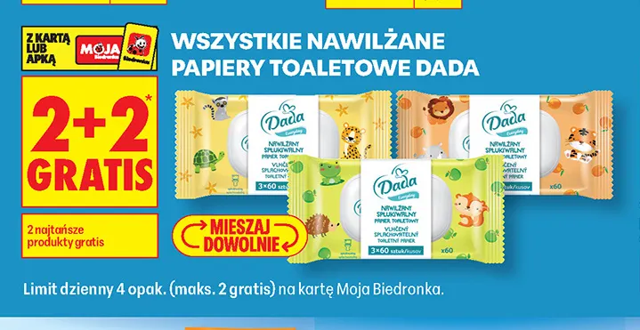 Nawilżany papier toaletowy spłukiwalny Dada 3-pak promocja w Biedronka