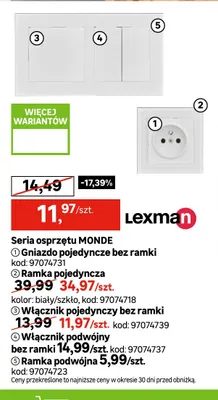 Włącznik podwójny bez ramki Monde Lexman promocja w Leroy Merlin