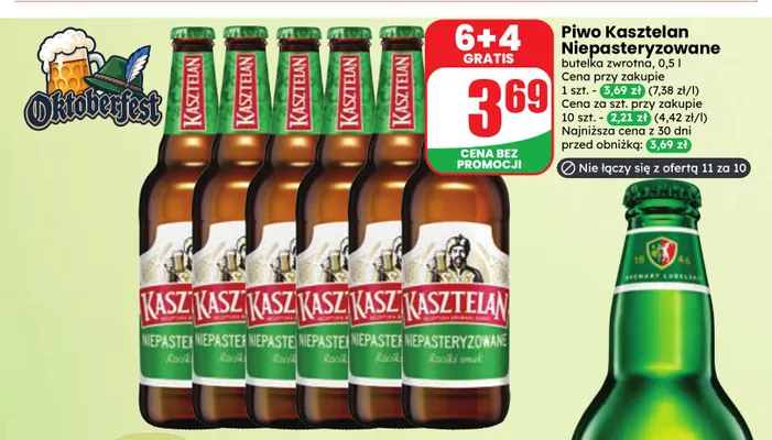 Piwo Kasztelan Niepasteryzowane promocja w Dino