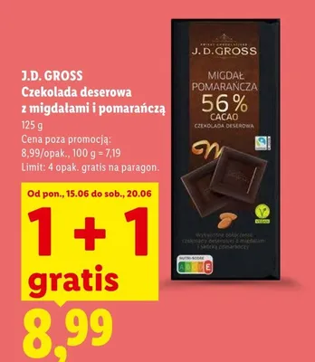 Czekolada deserowa z migdałami i pomarańczą J.D. Gross promocja w Lidl