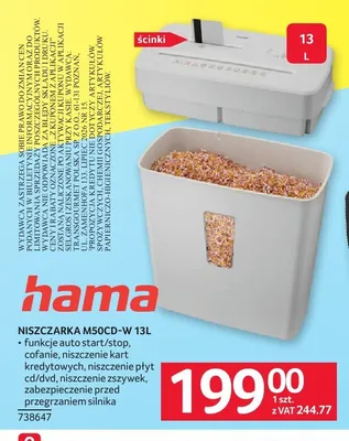 Niszczarka Hama M50CD-W 13 l promocja w Selgros