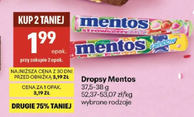 Dropsy Mentos Strawberry Mix promocja w Delikatesy Centrum