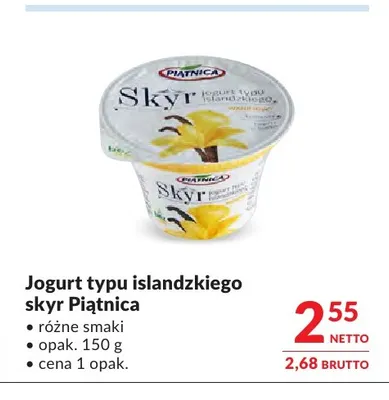 Jogurt typu islandzkiego skyr Piątnica promocja w Makro
