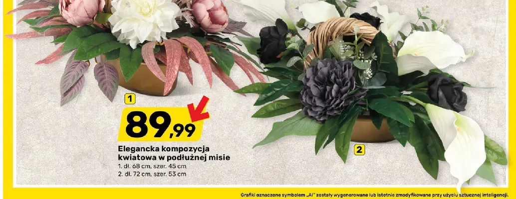 Elegancka kompozycja kwiatowa w podłużnej misie 68x45 cm promocja w Bricomarche